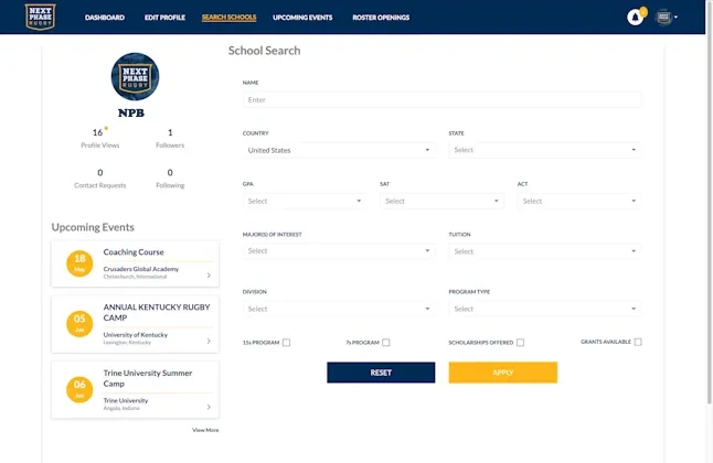 Custom web application dashboard